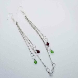 Extra Long Dangle Earrings Handmade Long Chain 4.5" Multi Chain with Crystals